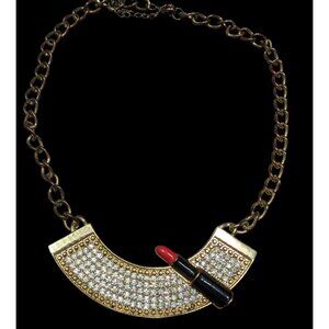 Vintage 80s Glam Lipstick Rhinestone Statement Necklace